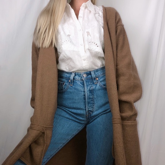 Vintage Sweaters - Vintage Irish Wool Camel Cardigan Coat